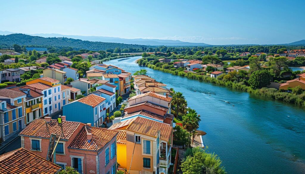 Artisans couvreurs travaillant sur une toiture adaptée aux risques d'inondation dans le Var