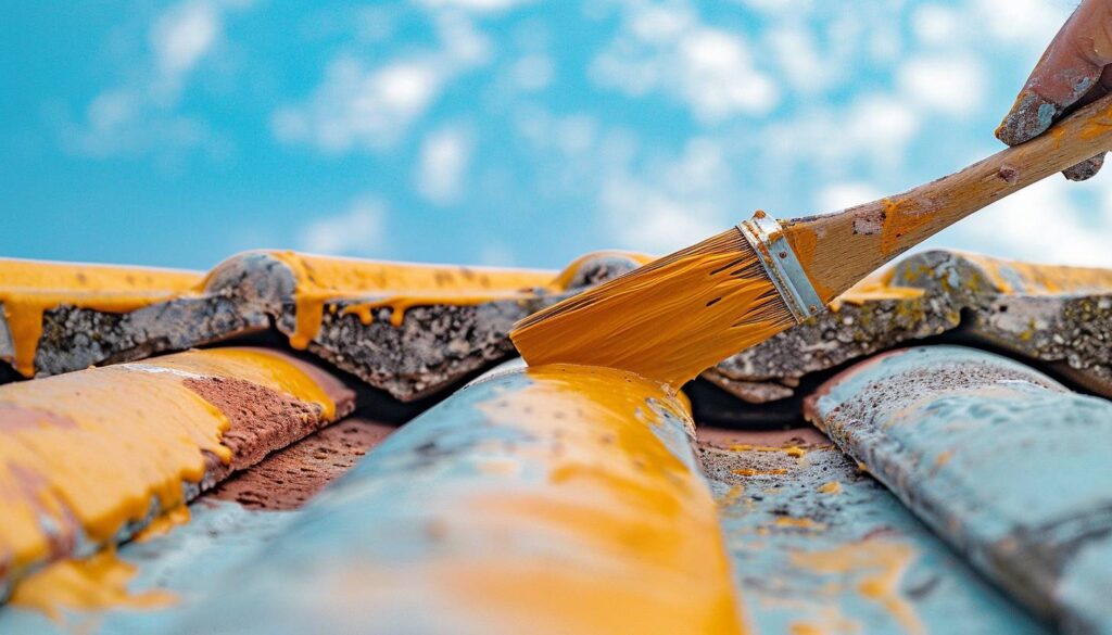 Couvreur appliquant du mastic d'étanchéité sur une fenêtre de toit dans le Var