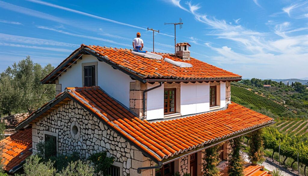 Artisan isolant une toiture dans le Var sous le soleil méditerranéen
