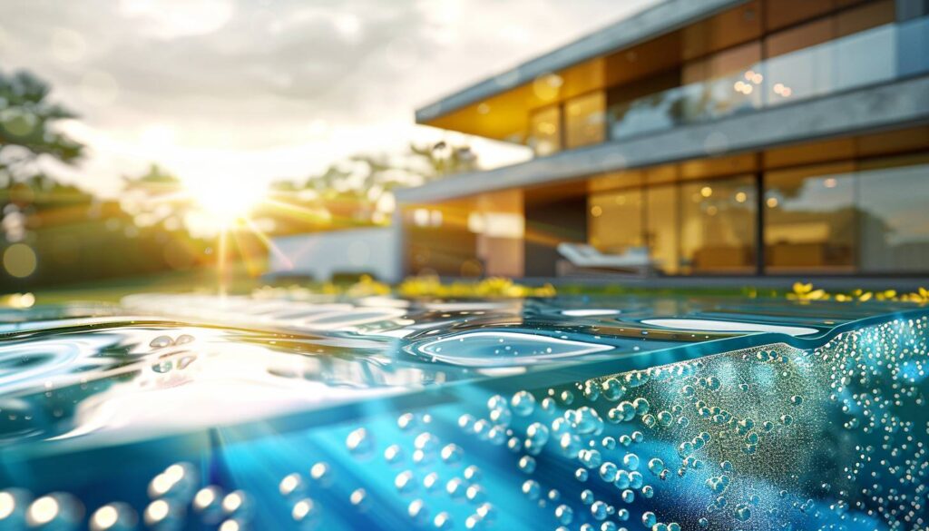 Coupe transversale d'une toiture high-tech avec revêtement nano-technologique illustrant l'étanchéité et l'isolation thermique