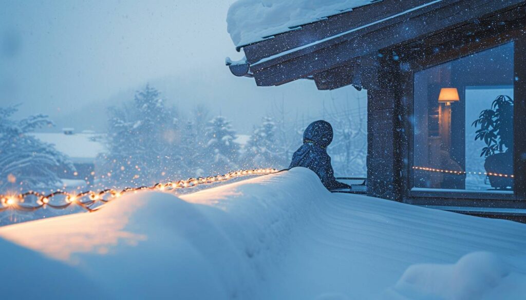 Toit de chalet avec système de déneigement automatique fondant la neige