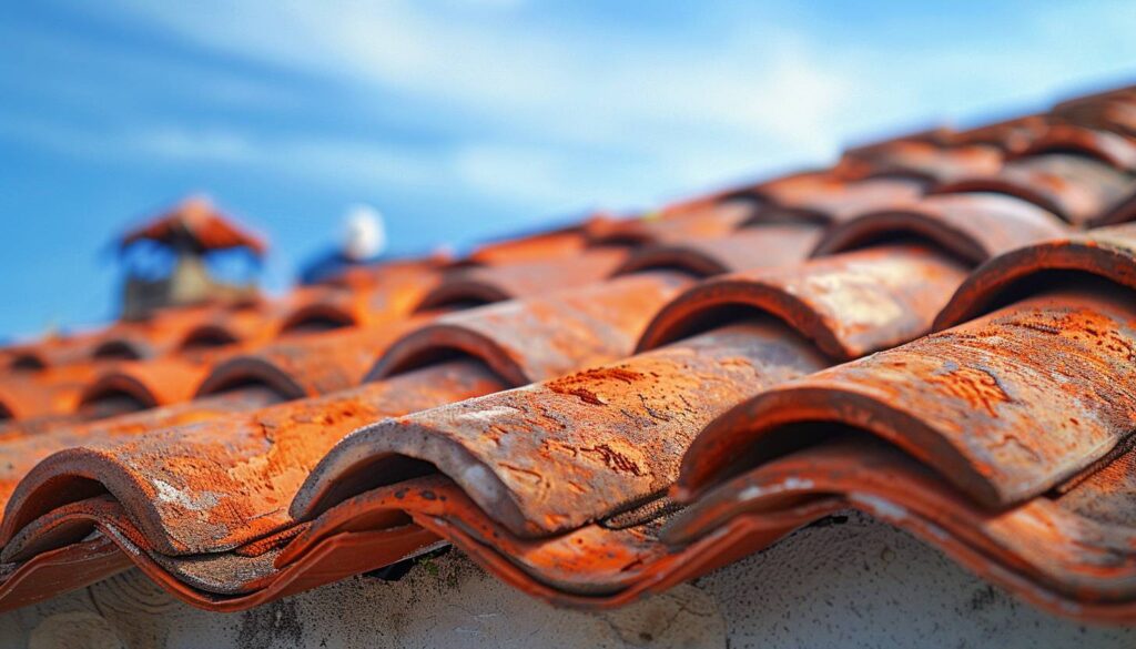 Pose de tuiles faîtières en terre cuite sur un toit traditionnel du Var par un artisan couvreur